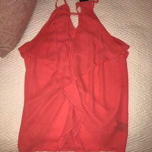 Coral Mossimo Ruffle Neck Blouse